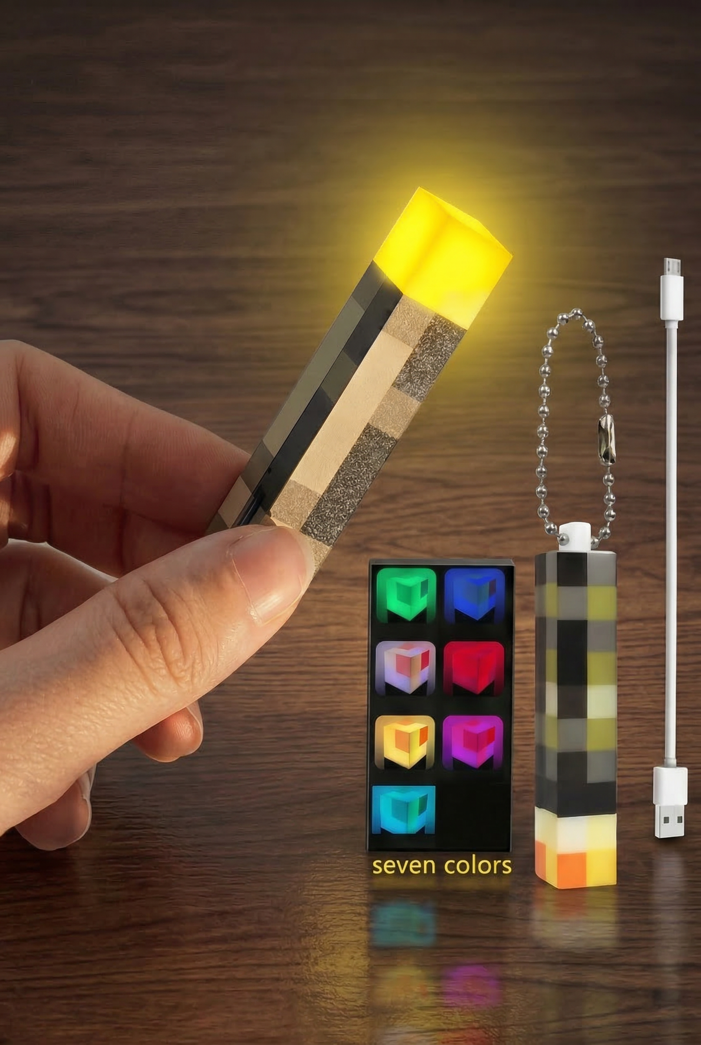 MC Pixel Glow Mini Torch Keychain