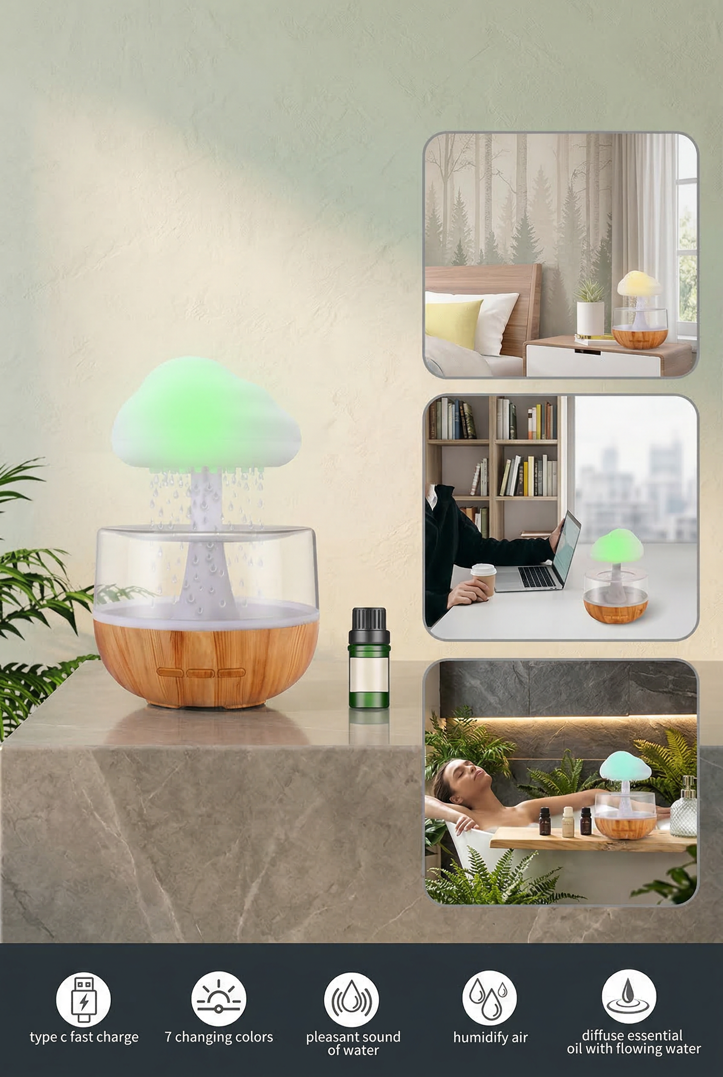 Rain Cloud Humidifier Led Night Light